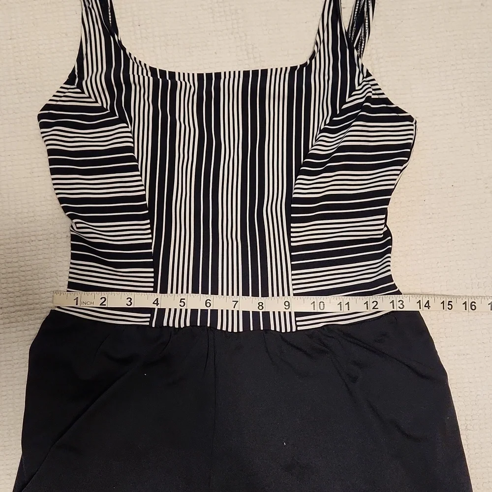 Vintage Jantzen dark navy/white  striped one-piece swimsuit/romper
